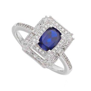 14K White Gold Sapphire and 1/3 CT T.W. Diamond Frame Ring