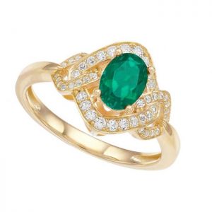 14K Yellow Gold Emerald and 1/4 CT. T.W. Diamond Ring