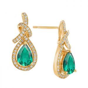 14K Yellow Gold over Sterling Silver Lab Created Emerald and White Sapphire Pear Drop Earring