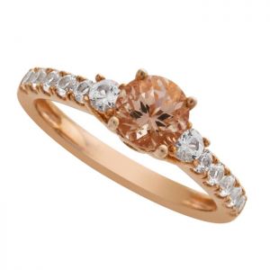 10K Rose Gold Morganite and 1/2 CT. T.W. 3-Stone Ring