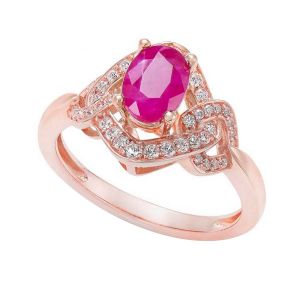  14K Rose Gold Ruby & 1/4 CT. T.W. Diamond Ring 