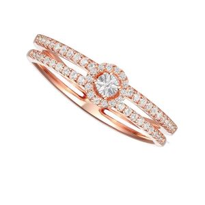 14K Rose Gold over Sterling Silver Double Band 1/4 CT. T.W. Diamond Ring with Halo Center 