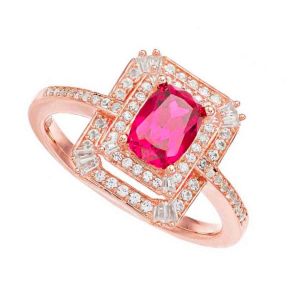 14K Rose Gold Ruby and 1/3 CT. T.W. Diamond Frame Ring