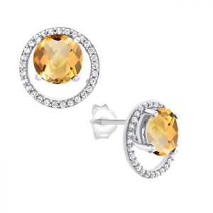Sterling Silver Citrine and 1/6 CT. T.W. Diamond Round Halo Stud Earrings 