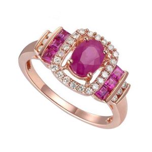 14K Rose Gold Ruby and 1/5 CT. T.W Diamond Ring 