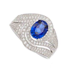 14k White Gold Sapphire and 3/4 CT. T.W. Diamond Statement Ring 