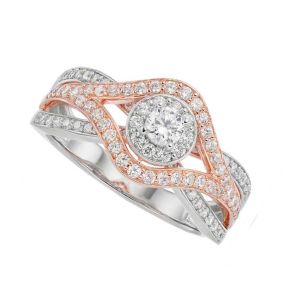 10K White and Rose Gold 3/4 CT. T.W. Diamond Cluster Ring