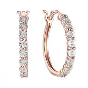 14K Rose Gold over Sterling Silver 1/10 CT. T.W. Diamond Hoop Earrings