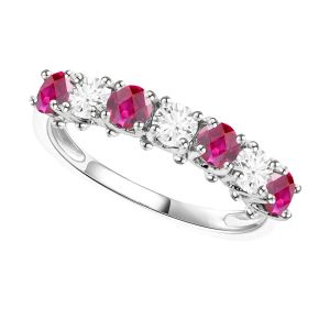 Sterling Silver Lab Created Ruby and Lab Created White Sapphire Alternating Band Ring