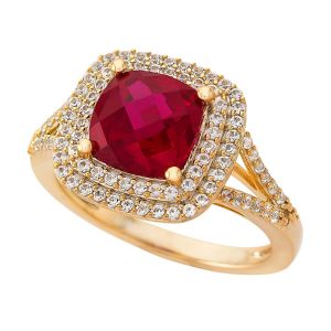 14k Yellow Gold over Sterling Silver Lab-Created Ruby and Lab-Created White Sapphire Ring
