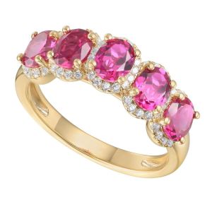 14K Gold Plated Sterling Silver 5 Stones Lab Created Ruby with Lab created White Sapphires