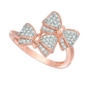 14K Rose Gold over Sterling Silver 1/4 CT. T.W. Diamond Double Bow Ring