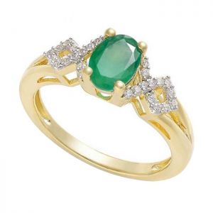 14K Yellow Gold Emerald and 1/10 CT. T.W. Diamond Ring 