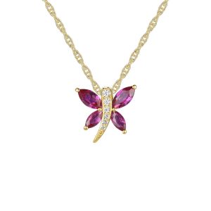 14K Gold over Silver Created Ruby and Created White Sapphire Dragonfly Pendant