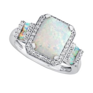 Sterling Silver Lab-Created Opal and Lab-Created White Sapphire Ring