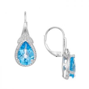 Sterling Silver Blue Topaz and Lab-Created White Sapphire Teardrop Earrings
