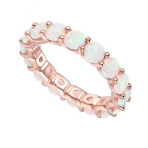 14K Rose Gold over Sterling Silver Lab Created Opal Eternity Band Ring