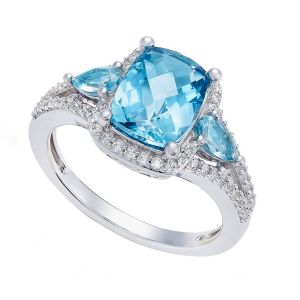Sterling Silver Blue and White Topaz Ring 