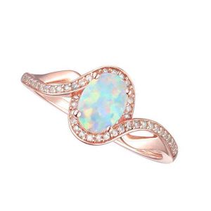  10K Rose Gold Lab-Created Opal and Lab-Created White Sapphire Ring