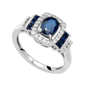 14K White Gold Sapphire and 1/5 CT. T.W. Diamond Ring 