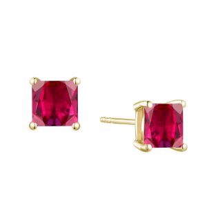 14K Yellow Gold over Sterling Silver 6mm Lab Created Ruby Stud Earring