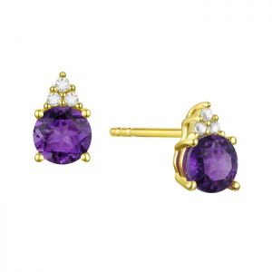 14K Gold Amethyst and Diamond Stud Earrings (Your choice: Yellow, White, or Rose Gold)