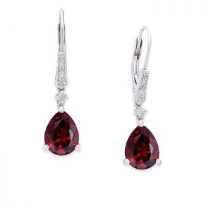 Sterling Silver Garnet and Diamond Accent Drop Earrings 