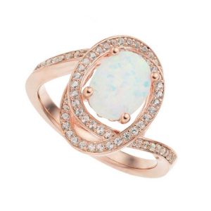 14k Rose Gold over Sterling Silver Lab-Created Opal & Lab-Created White Sapphire Oval Orbit Ring