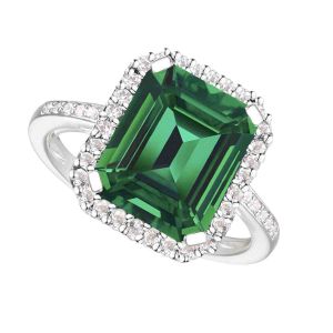 Sterling Silver Emerald Cut Lab-Created Emerald and White Sapphire Ring