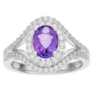 Sterling Silver Amethyst & Lab-Created White Sapphire Oval Halo Ring 