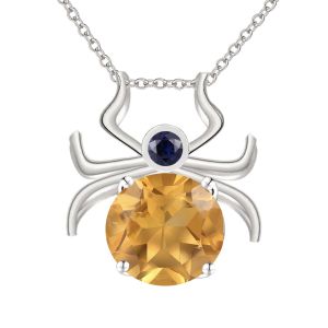 Lab-Created Citrine and Genuine Onyx Spider Sterling Silver Pendant Necklace