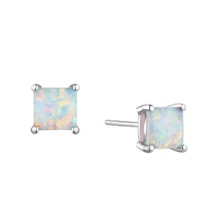 Sterling Silver 6mm Lab Created Opal Stud Earring
