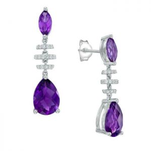 Sterling Silver Amethyst and Lab-Created White Sapphire Drop Earrings