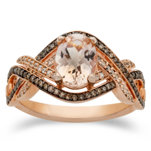 10K Rose Gold Morganite and 1/3 CT. T.W. White and Champagne Diamond Cocktail Ring