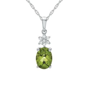 Sterling Silver Oval Peridot and Lab-Created White Sapphire Drop Pendant 
