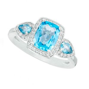 Sterling Silver Cushion Cut Blue Topaz and Lab-Created White Sapphire Frame Ring