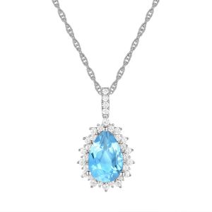 Tirafina Sterling Silver Blue Topaz and Created White Sapphire Pendant 