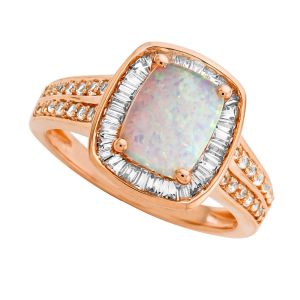 14K Rose Gold over Sterling Silver Lab-Created Opal and Lab-Created White Sapphire Ring