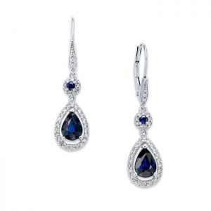 14K White Gold Sapphire and 1/3 CT. T.W. Diamond Pear Drop Earrings 