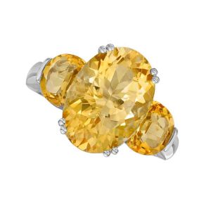 Sterling Silver Oval Citrine Three Stone Ring 