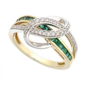  14K Yellow Gold Emerald and 1/5 CT. T.W. Diamond Swirl Ring  