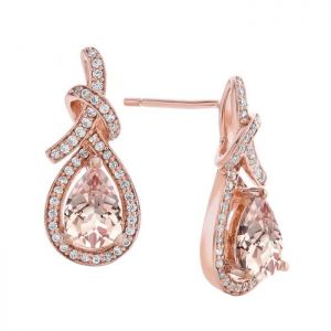Sterling Silver  Lab Created Pink Champagne and Lab Created White Sapphire Pear Drop Earring