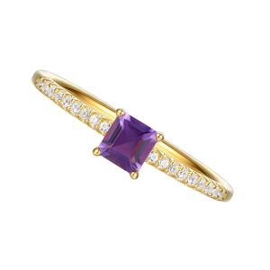 14K Yellow Gold over Sterling Silver Amethyst and Diamond Ring
