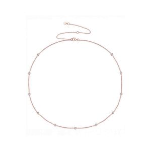 14K Rose Gold over Sterling Silver Adjustable 1/10 CT. T.W. Diamond Bezel Station Chain Necklace 16", 17", 18"
