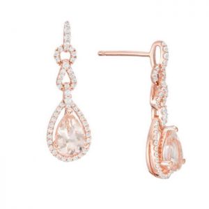 10K Rose Gold Morganite and 1/3 CT. T.W. Diamond Link Drop Earrings