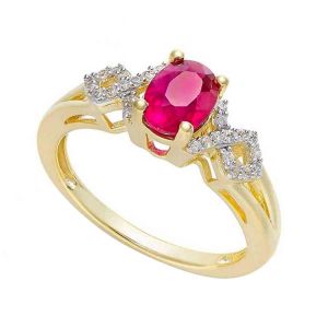 14K Yellow Gold Ruby and 1/10 CT. T.W. Diamond Ring  