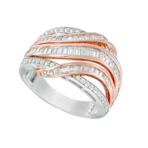  14K White and Rose Gold 1 CT. T.W. Diamond Multi-Row Ring