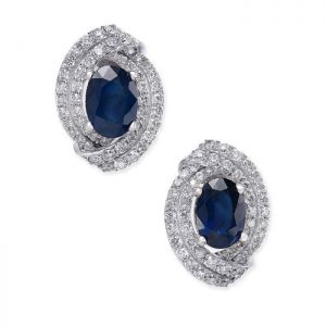 14K White Gold Sapphire and 5/8 CT. T.W. Diamond Stud Earrings 