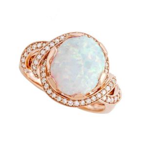 10K Rose Gold Lab-Created Opal and 1/3 CT. T.W. Diamond Cocktail Ring