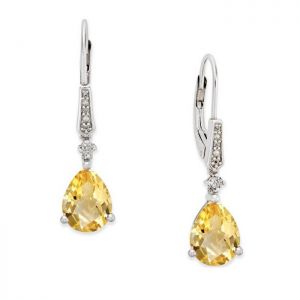Sterling Silver Citrine and Diamond Accent Drop Earrings